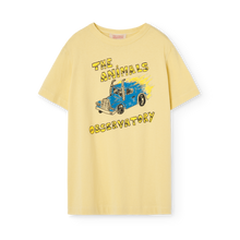 Load image into Gallery viewer, The Animals Observatory soft yellow oversized t-shirt with blue truck print from the new FW24 collection.
