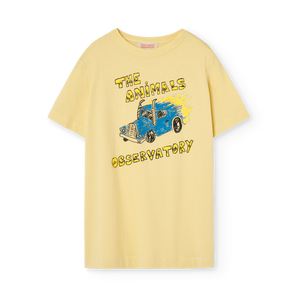 The Animals Observatory soft yellow oversized t-shirt with blue truck print from the new FW24 collection.