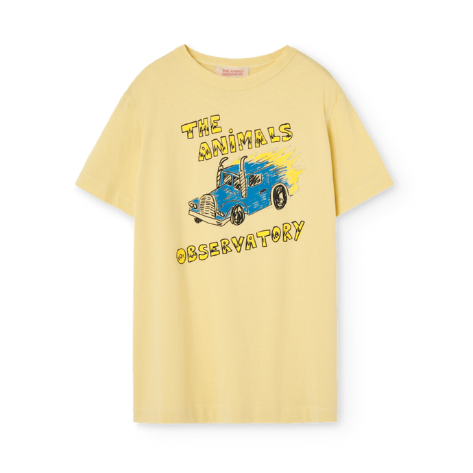 The Animals Observatory soft yellow oversized t-shirt with blue truck print from the new FW24 collection.