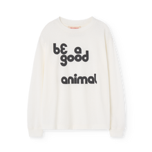 Load image into Gallery viewer, The Animals Observatory white long sleeve top with &#39;Be a Good Animal&#39; print in black from the new FW24 collection.
