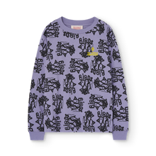 Load image into Gallery viewer, The Animals Observatory purple long sleeve top with all over birds print in black from the new FW24 collection.
