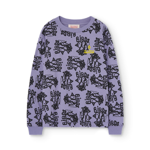 The Animals Observatory purple long sleeve top with all over birds print in black from the new FW24 collection.