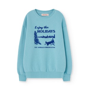 The Animals Observatory blue sweatshirt with 'Enjoy The Holidays' print in blue from the new FW24 collection.