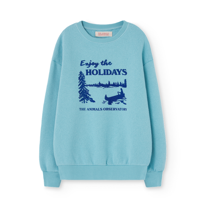 The Animals Observatory blue sweatshirt with 'Enjoy The Holidays' print in blue from the new FW24 collection.