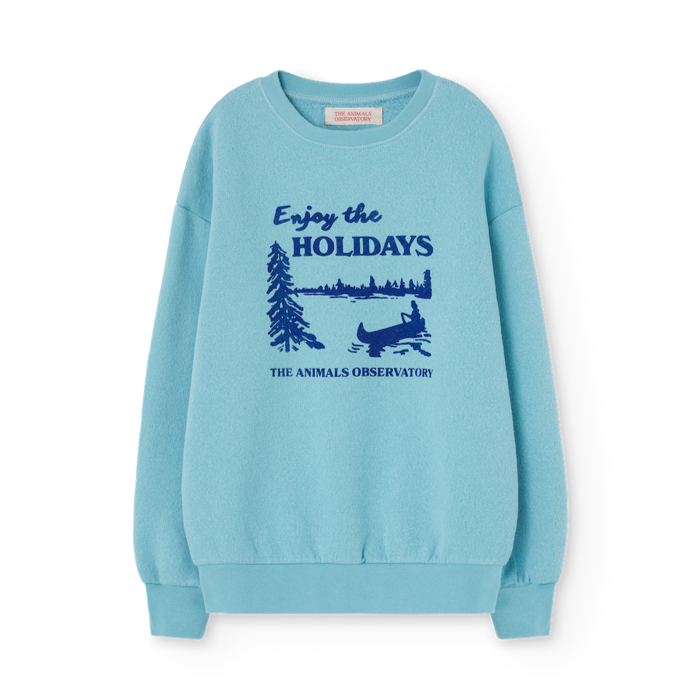 The Animals Observatory blue sweatshirt with 'Enjoy The Holidays' print in blue from the new FW24 collection.