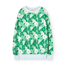 Load image into Gallery viewer, The Animals Observatory soft blue sweatshirt with all over green flower print from the new FW24 collection.
