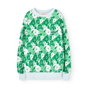 The Animals Observatory soft blue sweatshirt with all over green flower print from the new FW24 collection.