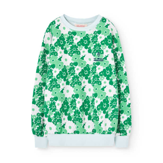 The Animals Observatory soft blue sweatshirt with all over green flower print from the new FW24 collection.