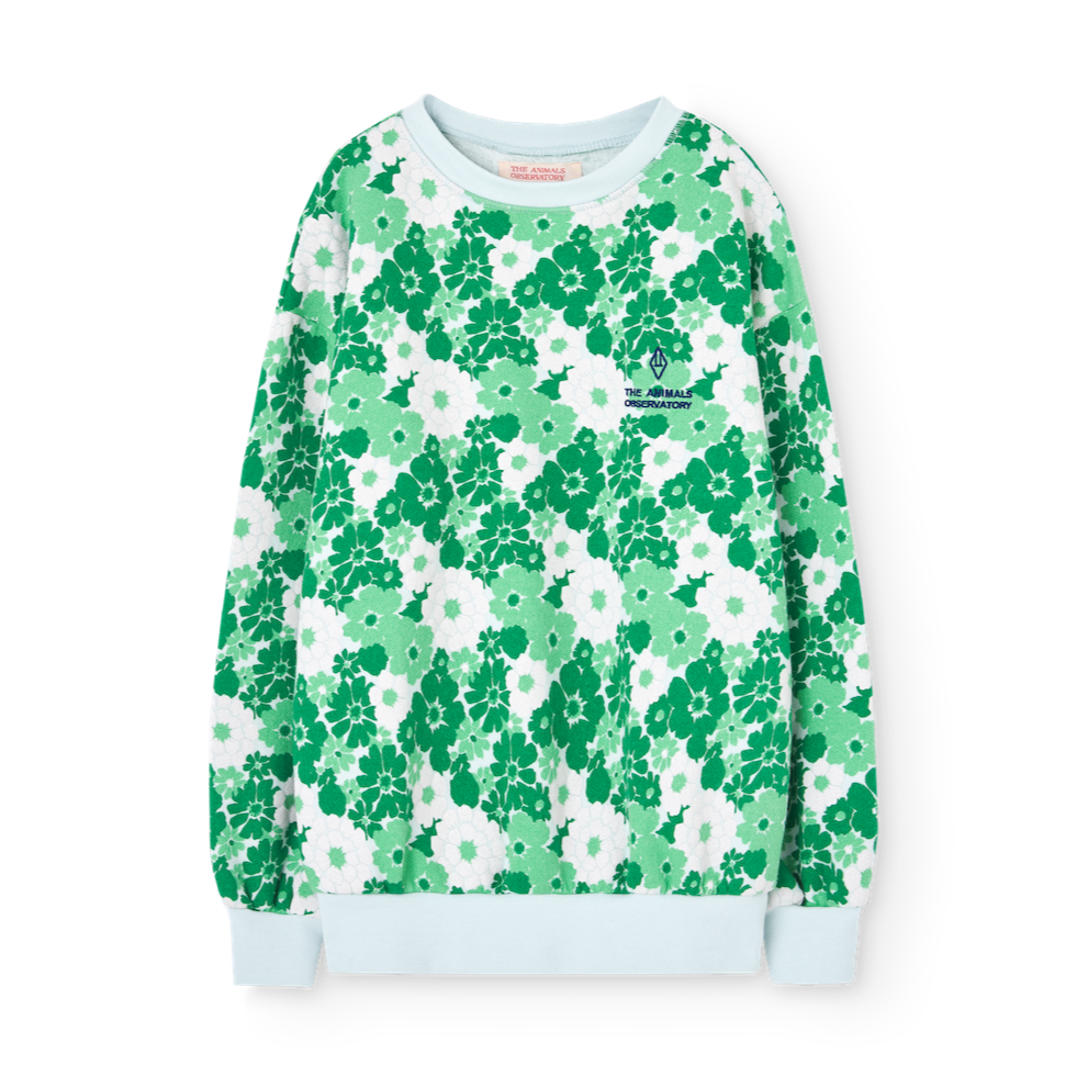 The Animals Observatory soft blue sweatshirt with all over green flower print from the new FW24 collection.