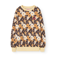 Load image into Gallery viewer, The Animals Observatory soft yellow sweatshirt with all over brown flower print from the new FW24 collection.
