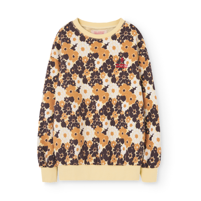 The Animals Observatory soft yellow sweatshirt with all over brown flower print from the new FW24 collection.