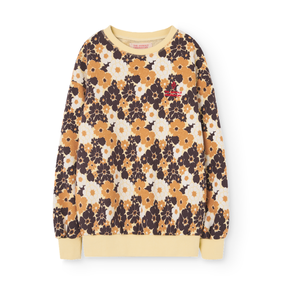 The Animals Observatory soft yellow sweatshirt with all over brown flower print from the new FW24 collection.