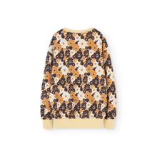 Load image into Gallery viewer, The Animals Observatory soft yellow sweatshirt with all over brown flower print from the new FW24 collection.
