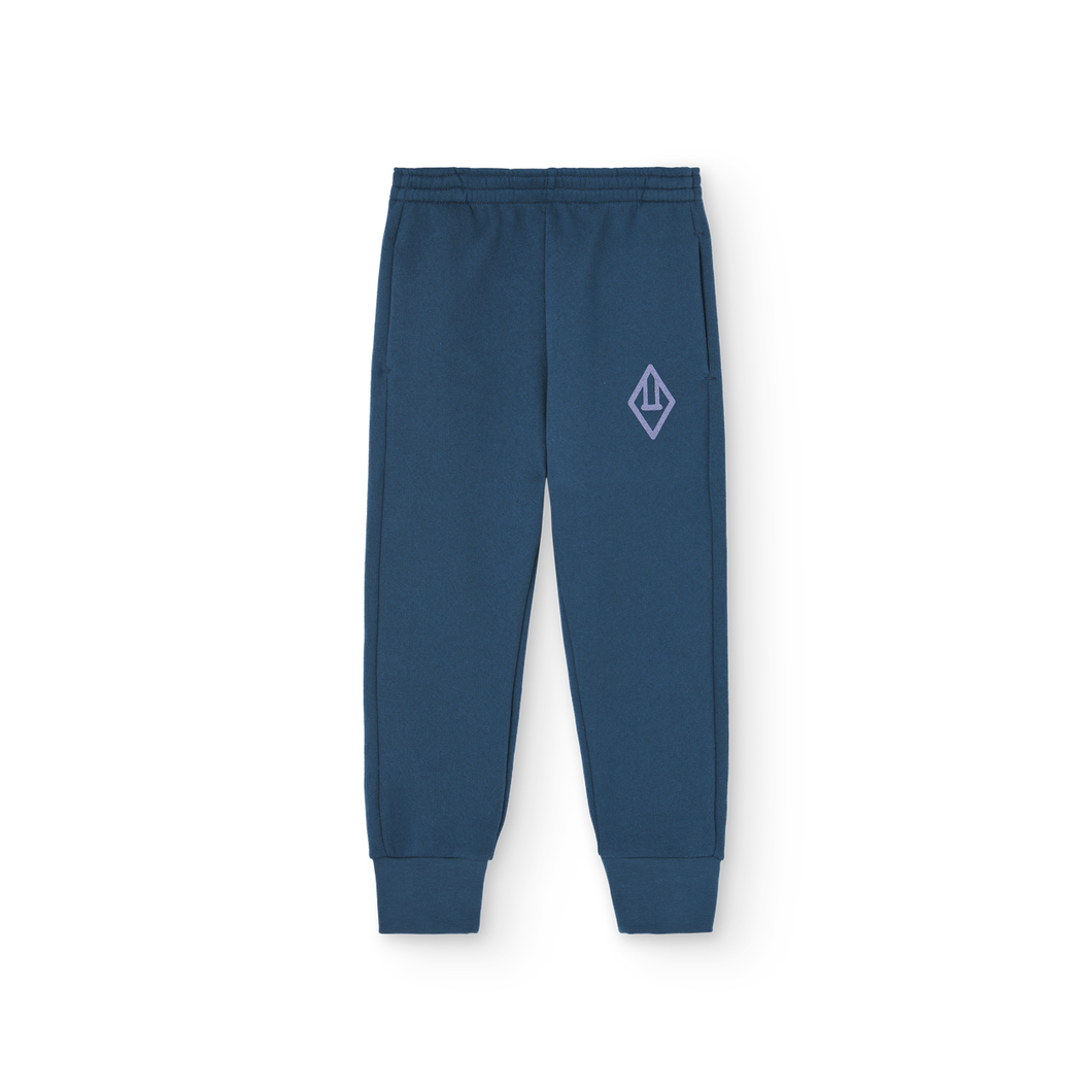 The Animals Observatory dark blue panther sweatpants with large purple logo print from the new FW24 collection.