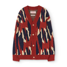 Load image into Gallery viewer, The Animals Observatory arty cardigan in maroon, navy and cream from the new FW24 collection.
