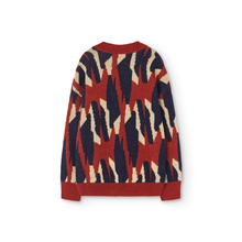 Load image into Gallery viewer, The Animals Observatory arty cardigan in maroon, navy and cream from the new FW24 collection.
