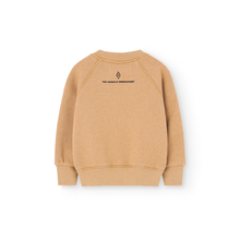 Load image into Gallery viewer, The Animals Observatory soft brown baby sweatshirt with &#39;The Animals Observatory party&#39; print in red and yellow from the new FW24 collection.
