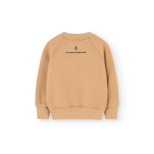 The Animals Observatory soft brown baby sweatshirt with 'The Animals Observatory party' print in red and yellow from the new FW24 collection.