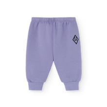 Load image into Gallery viewer, The Animals Observatory purple baby sweatpants with black logo print from the new FW24 collection.
