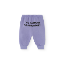 Load image into Gallery viewer, The Animals Observatory purple baby sweatpants with black logo print from the new FW24 collection.
