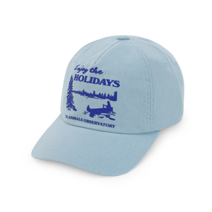 The Animals Observatory blue cap with 'Enjoy The Holidays' print on the front from the new FW24 collection.&nbsp;