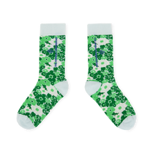 Load image into Gallery viewer, The Animals Observatory soft blue socks with green flower print from the new FW24 collection.
