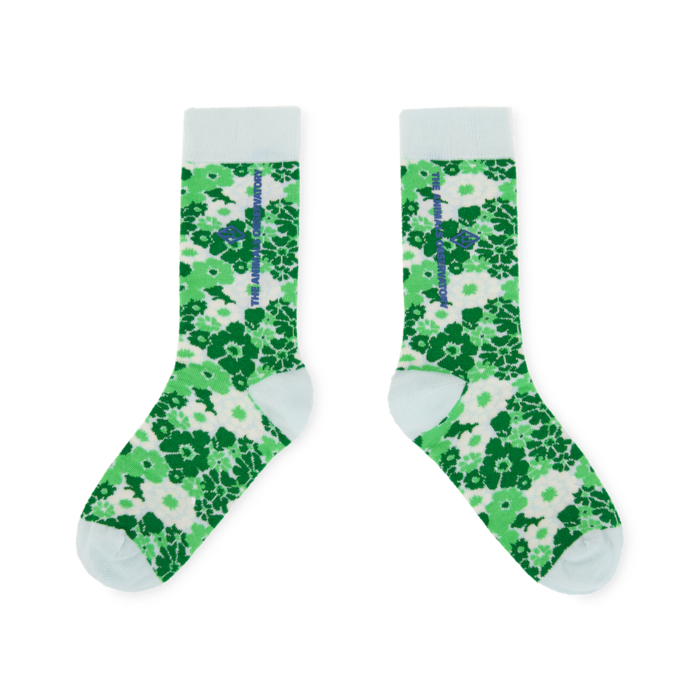 The Animals Observatory soft blue socks with green flower print from the new FW24 collection.