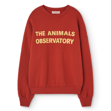 Load image into Gallery viewer, The Animals Observatory maroon sweatshirt with logo print in yellow from the new FW24 collection.
