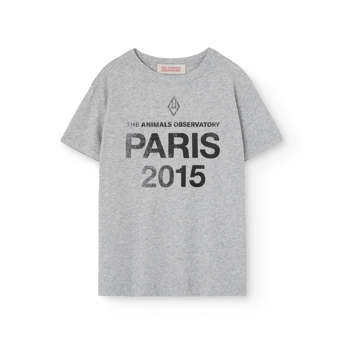 Children's grey t-shirt with 'The Animals Observatory Paris 2015' print and yellow sun print on the back
