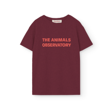 Load image into Gallery viewer, Children&#39;s Maroon t-shirt with &#39;The Animals Observatory&#39;  logo
