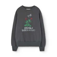 Load image into Gallery viewer, Dark gray sweatshirt with &#39;The Animals Observatory&#39; logo and flower print
