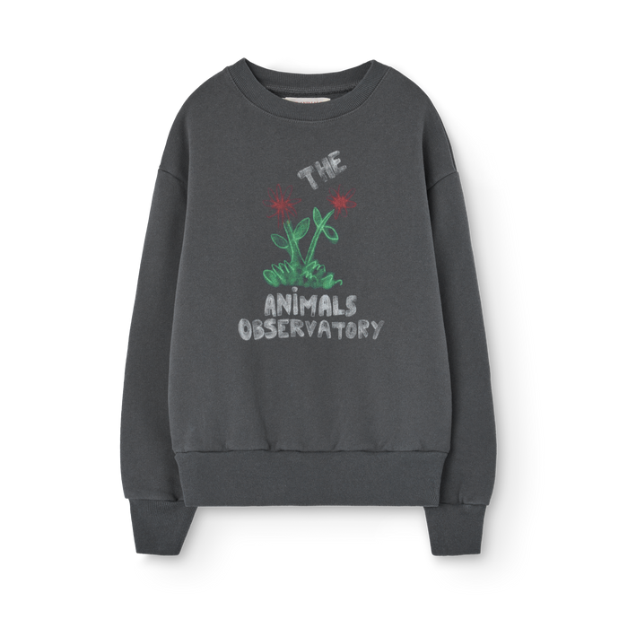 Dark gray sweatshirt with 'The Animals Observatory' logo and flower print