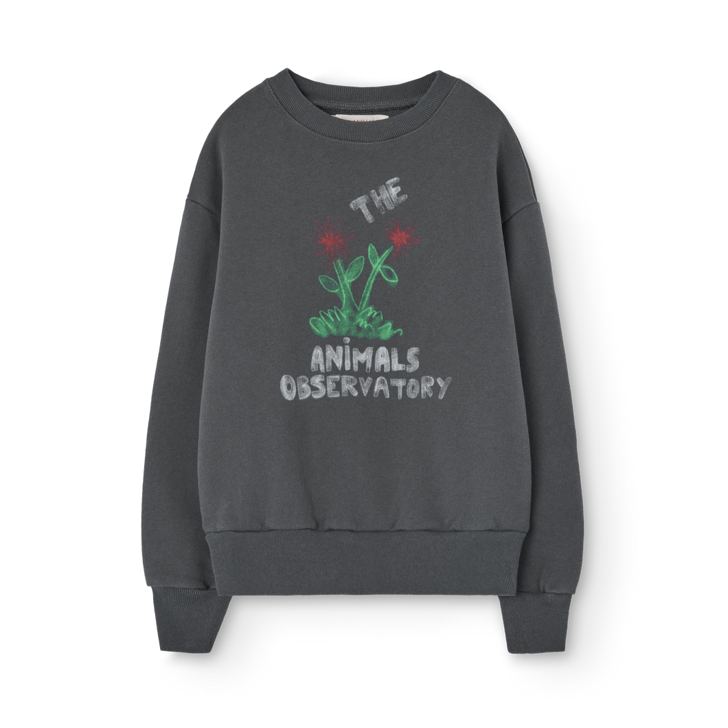 Dark gray sweatshirt with 'The Animals Observatory' logo and flower print