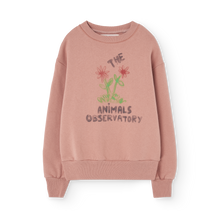 Load image into Gallery viewer, Pink sweatshirt with &#39;The Animals Observatory&#39; logo and flower print
