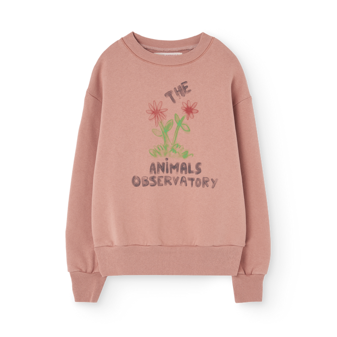 Pink sweatshirt with 'The Animals Observatory' logo and flower print