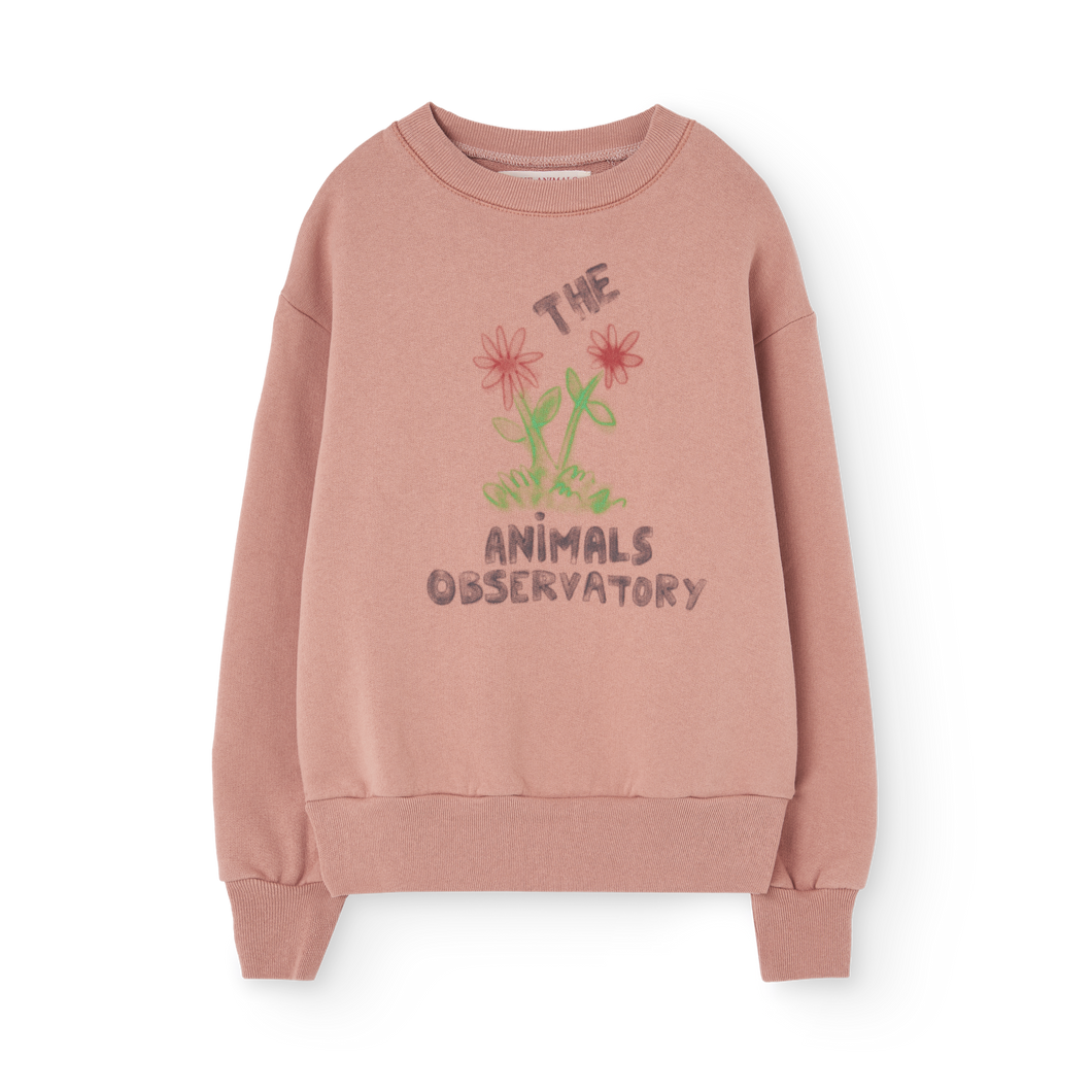 Pink sweatshirt with 'The Animals Observatory' logo and flower print