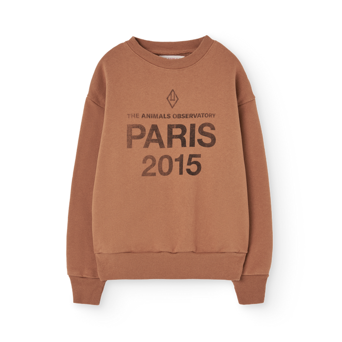 The Animals Observatory Brown sweatshirt with 'PARIS 2015' logo on the front and yellow sun print on the back