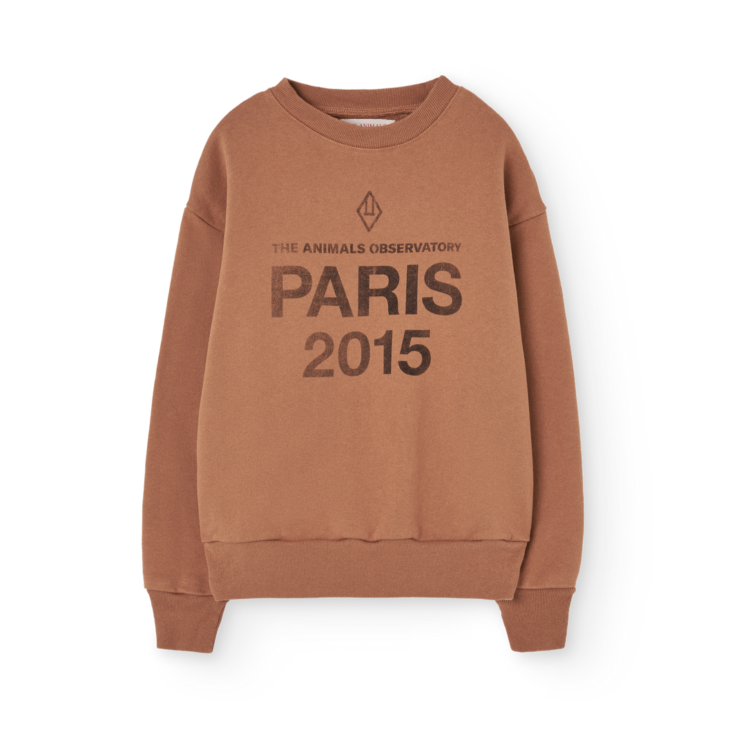The Animals Observatory Brown sweatshirt with 'PARIS 2015' logo on the front and yellow sun print on the back