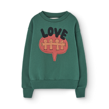 Load image into Gallery viewer, The Animals Observatory Green sweatshirt with &#39;LOVE&#39; and heart print
