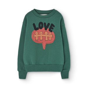 The Animals Observatory Green sweatshirt with 'LOVE' and heart print