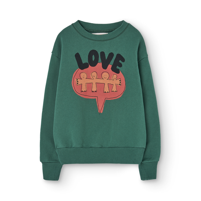 The Animals Observatory Green sweatshirt with 'LOVE' and heart print