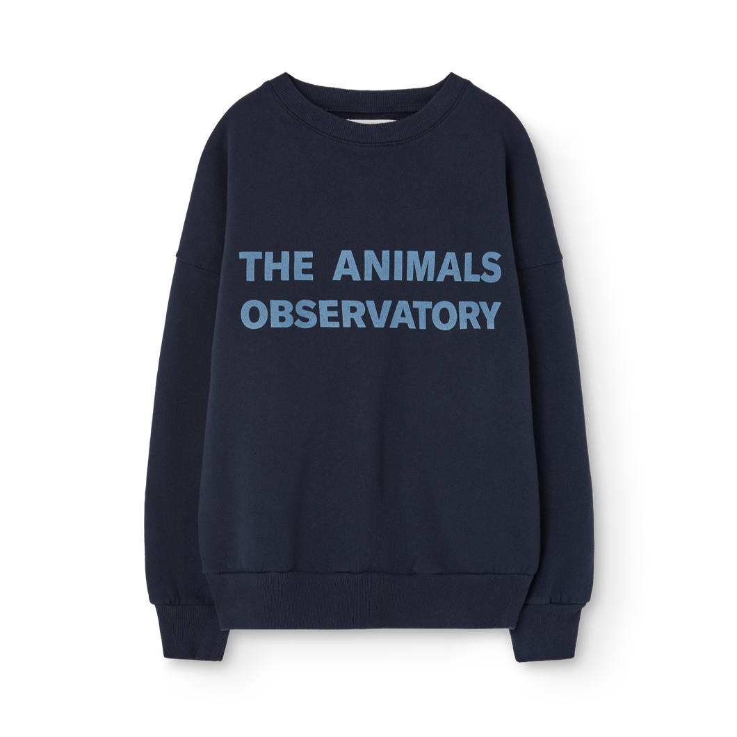 Children's Navy blue sweatshirt with 'The Animals Observatory' logo in lighter blue