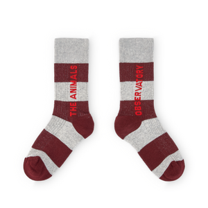 Grey and maroon stripe socks with 'The Animals Observatory'  logo