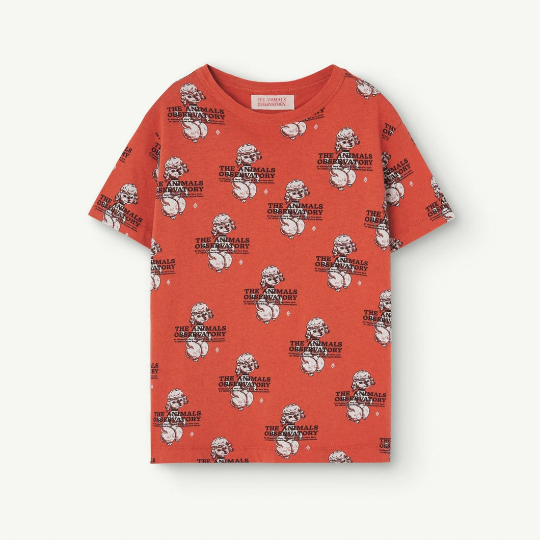 The Animals Observatory - Red t-shirt with all over white poodle print