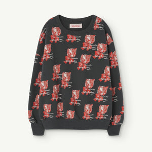 The Animals Observatory - Black sweatshirt with all over kitten print in red