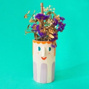 Ana Seixas - Ceramic Vase with Orange Hair and Purple Stripes