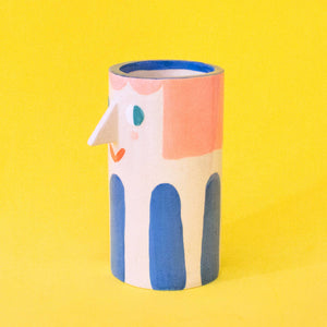 Ana Seixas - Ceramic Vase with Pink Hair and Blue Stripes
