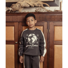 Load image into Gallery viewer, Mini Rodini grey sweatshirt with globe and Mini Rodini Society print in white from the new AW24 collection &#39;Agatha&#39;
