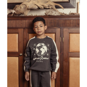 Mini Rodini grey sweatshirt with globe and Mini Rodini Society print in white from the new AW24 collection 'Agatha'