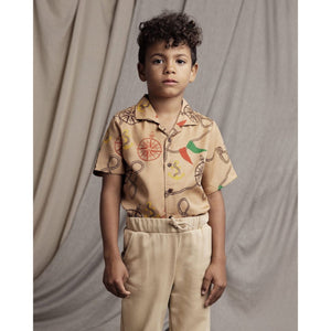Mini Rodini - pale brown woven shirt with all over nautical print